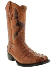 Mens Cowboy Leather Boots Cognac Alligator Tail Print Square Toe Botas Size 8.5