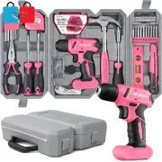 58pc Cordless Pink Drill Set USB Rechargeable Electric Driver DIY Tool Kit Home