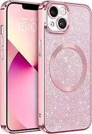 [GaoBao] Magnetic for iPhone 13 Case, Slim Fit iPhone 13 Case [Compatible with MagSafe] Luxury Sparkle Shockproof Full Body Protective Phone Cases Covers for iPhone 13 6.1 inch, Pink Glitter