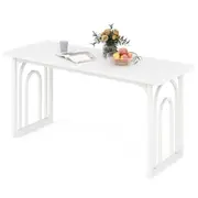 Giantex 160 CM Dining Table for 6-8 People Rectangular Farmhouse Table w/Metal Legs White