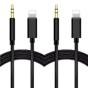 2 PCS Lightning to 3.5mm Jack Male Audio AUX 1m/6ft Cable For iPhone 14 13 ProMax 11 Pro Max XS Max XR 8 7 6 iOS iPad - Black