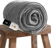 GOTCOZY Heated Blanket Electric Throw - Ribbed Faux Fur Electric Blanket, 130x160cm Heating Blanket with 10 Time Settings & 6 Heat Settings,Overheat Protection Machine Washable(Gray)