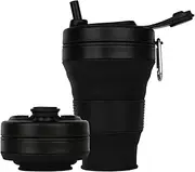 CYNROFVEN Silicone Coffee Cup with Straw lid Collapsible Cups for Traveling 20oz Lightweight Folding Water Mug for Picnic Hicking Camping Climbing (Black)