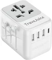 Universal Travel Adapter, TraveJuice International Plug Adapter with USB-C & 2 USB-A Outlet Wall Charger, US to UK, AU, European Travel Plug Adapter, All in One Worldwide Adapter Travel Essentials