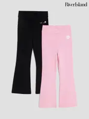 River Island Black Girls Cross Front Kickflare Trousers 2 Pack (H62277) | $46