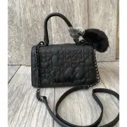 Betsey Johnson Black Quilted Heart Shoulder Bag – Chain Strap & Fuzzy Charm