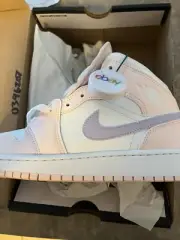 Jordan 1 Mid Pink Wash/Violet Frost-white 5.5y/7w