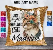 Cat Cushion Cover Sequin Throw Pillow Flip Sequins Personalised