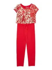 Wonder Nation Girls Christmas Sequin Popover Jumpsuit Red Size XS (4-5)