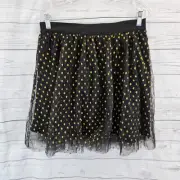 Modcloth Womens Skirt Sz Medium Black Gold Polka Dot Tulle Pull On