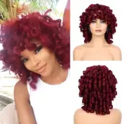 Burgundy Curly Wigs with Bangs for Women Daily Wear Loose Curly Red Wigs
