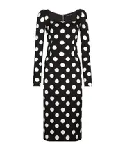 Dolce Gabbana Polka-Dot Printed Charmeuse Sheath Dress IT40,IT38 Black