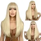 Long Blonde Wig with Bangs Straight Blonde Wig for Women Natural Looking Hair...