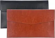 Yufocusqc PU Leather A5 File Folder Document Holder A5 Envelope Folder with Snap Closure for Receipt 2Packs (Black&Brown)