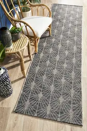 1x Rug Culture Black & Natural Art Deco Indoor/Outdoor Flat Woven Runner Rug