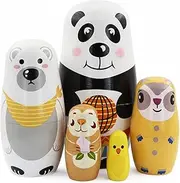 Set of 5 Cute Panda Cartoon Animal Nesting Dolls Bear Raccoon Monkey Pattern Stacking Nesting Dolls Matryoshka Doll for Kids Birthday Home Decoration