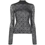 [Marine Serre] Marine Serre Moonogram-flocked Mesh Top S BLACK