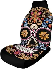 HETVBNS Breathable Car Seat Cover Hand Drawn Skull Car Front Seat Protector with Elastic Band Edge Auto Seats Cushions Cars Interior Accessories Fit SUV Sedan Van Truck 1PCS