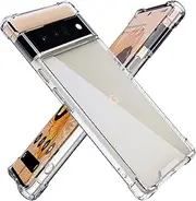 [KIOMY] Case for Google Pixel 6 Pro, Airbag Corners Shockproof Bumper Protective Phone Cover, Hybrid Design Hard PC Back with Flexible TPU Frame, Clear See Through
