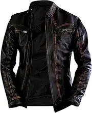 Men’s classic vintage café racer Retro leather jacket. Motorcycle distressed biker leather jacket for men.