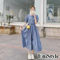 在飛比找momo購物網優惠-【UniStyle】碎花短袖洋裝 韓系泡泡袖甜美連身裙 女 