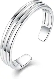 [IMINI] S925 Sterling Silver Rings Three Rows Adjustable Open Toe Ring Size M-Y Jewelry Gift, Silver, No Gemstone