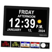 【Newest Dementia Clock Large Digital Clock for Seniors, Calendar Clock Black