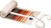 Creative Canvas Roll Up Pencil Case, Large Capacity, 72 Slots, White, Backpack