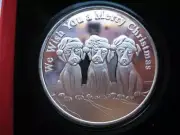 1-OZ.CUTE 3 CHRISTMAS PUPPIES PURE 999 SILVER 2018 ENGRAVABLE GIFT COIN+GOLD