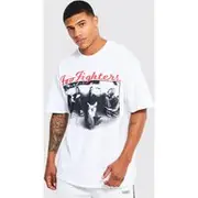 Mens White Oversized Foo Fighters License T-shirt