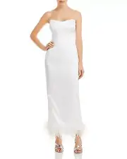 Aqua Women's White Faux Feather Trim Midi Cocktail and Party Dress B4HP