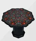 30" Marble Table Top Semi precious stones Inlay Work With 18" marble Stand