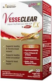 LABO Nutrition VesseCLEAR EX: Nattokinase NSK-SD+Elastin F for Clean & Flexible Blood Vessel. Japan's Most Clinically Studied, Functional Dose, For Cardiovascular, Blood Pressure & Circulation Support