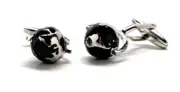 Spinning Globe Cufflinks Earth World Black Enamel with Silver Trim Europe Cuff