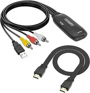 MEIRIYFA RCA to HDMI Adapter Converter, AV to HDMI Converter with USB Power Cable and HDMI Cable Support 1080P, PAL/NTSC for PC, Laptop, TV, VHS, Blue-Ray DVD Players, HDTV, Projector
