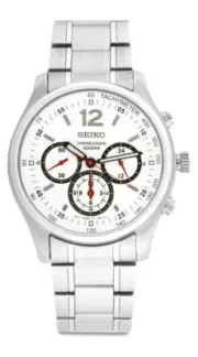 Seiko Chronograph SRW007 SRW007P1 Mens 24-Hour White Dial Stainless Steel Watch