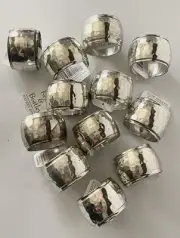 KEMP & BEATLEY SET OF 12 SILVER HAMMERED NAPKIN RINGS ~ NEW