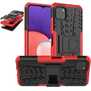 For Samsung Galaxy A22 5G Case, Kickstand Shockproof Heavy Duty Tough Protective Rugged Cover (Red)