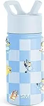 Simple Modern Bluey Kids Water Bottle with Straw Lid | Reusable Insulated Stainless Steel Cup for Toddlers, School| Summit Collection | 14oz, Bluey Checkmate