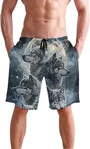 [XYMZR] Wolves Moon Heads Men's Swim Trunks Quick-Dry Bathing Suit Swimming Board Shorts S