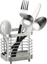 Utensil Holder Kitchen Countertop Organizer, Cutlery Drainer Sink Caddy Dish Drying Rack, Cabinet Silverware Storage Organiser, Stainless Steel, Silver(4 in)