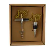 Gold Corkscrew and Wine Bottle Stopper Gift Set - Joy
