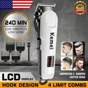 LCD Kemei Hair Clipper Haircut Machine Trimmer Professional Barber Wireless