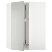 METOD corner wall cabinet with carousel, white/Havstorp light grey, 68x37x100 cm