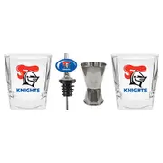 Newcastle Knights NRL Set of 2 Spirit Glasses Jigger and Pourer Gift Pack