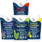 Foot Soak with Epsom Salts- Variety Pack of 4- Tea Tree Oil, Muscle Relief, Calming Lavender & Citrus Soak- for Foot Pain, Soreness, Athletes Foot, Odors, Toe Nail Fungus, Fungal, Calluses Made in USA
