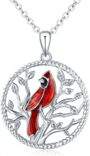Cardinal Pendant Necklace Red Bird Tree of Life Sympathy Memorial Gift for Women