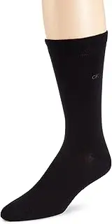 [Calvin Klein] Men's Combed Cotton Flat Knit Crew Socks, Black, ONE