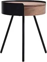 Side Table with Storage,Small Round Wood Sofa Table End Tables Accent Nesting Coffee Table Floor Desk for Home Office Bedroom Balcony Furniture(Color:Wood)