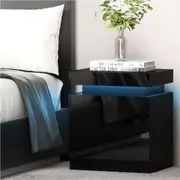 2 Drawers Artiss Bedside Table LED Black